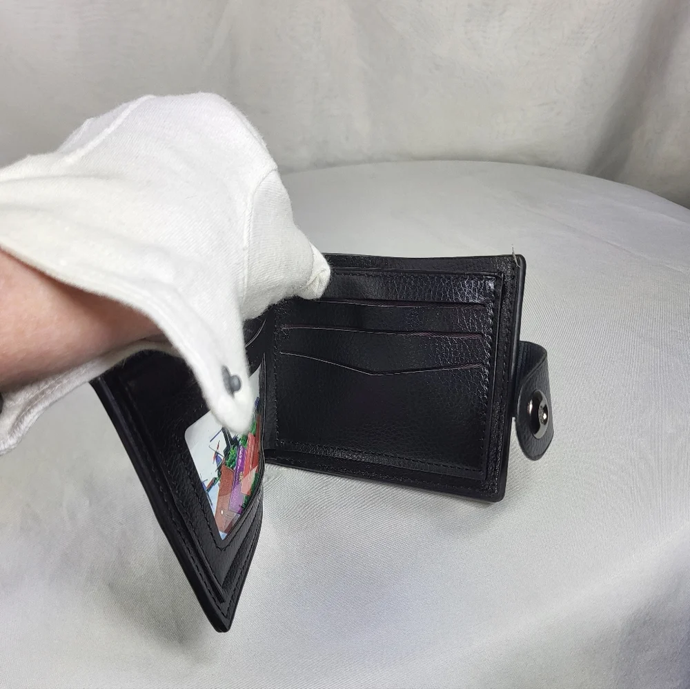 Slim Black PU Bifold Leather Wallet With Magnetic Closure